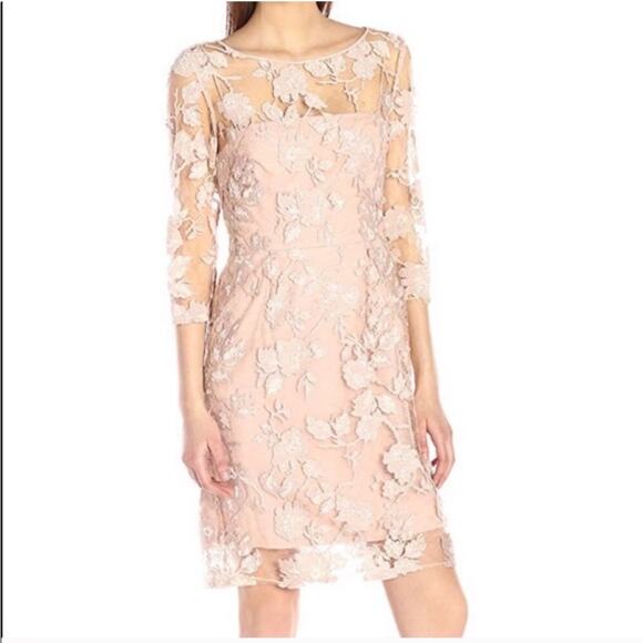 Vera Wang blush nude floral sequin applique overlay dress size 4 NWT - Picture 1 of 16